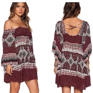 Free People Heart of Gold Babydoll Mini Boho Hippie Flowy Dress Kimono Sleeve M